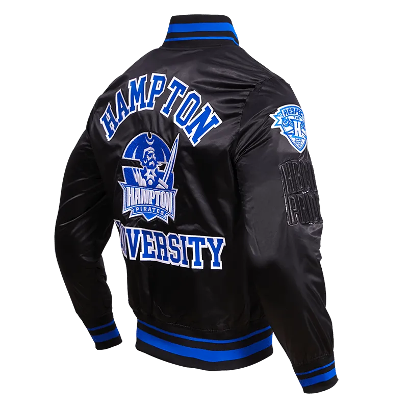 HAMPTON UNIVERSITY CLASSIC RIB SATIN JACKET (BLACK/ROYAL BLUE)