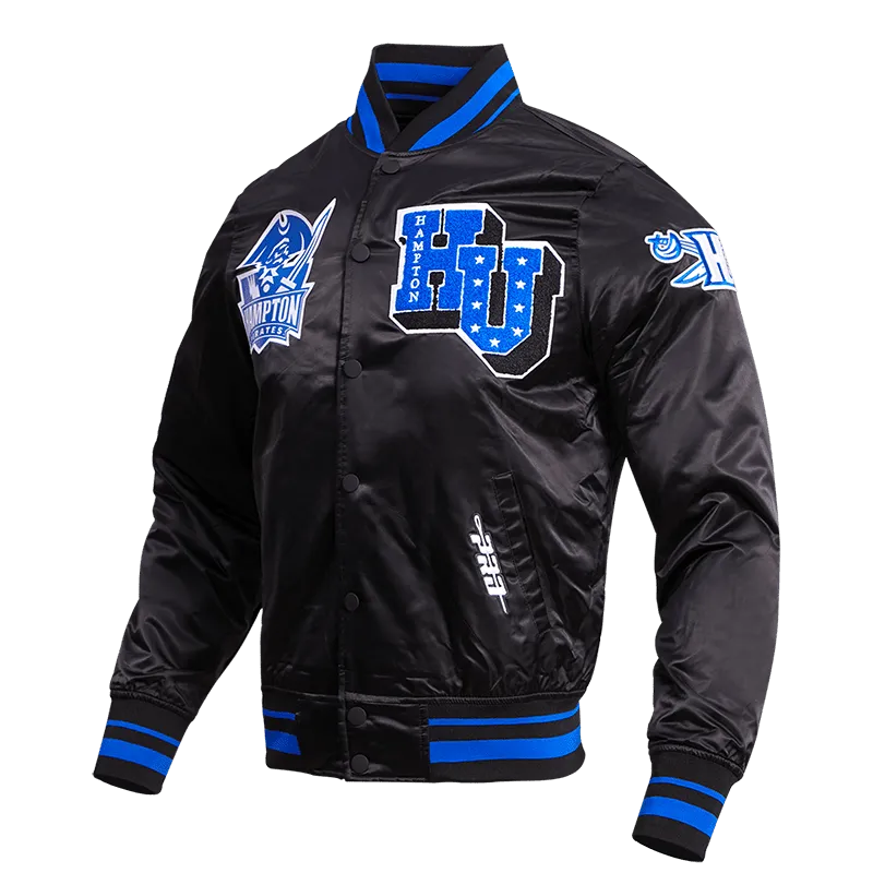 HAMPTON UNIVERSITY CLASSIC RIB SATIN JACKET (BLACK/ROYAL BLUE)