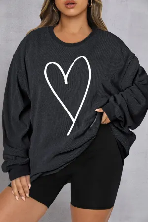 Hi Curvy Plus Size Women Heart Ribbed Round Neck Sweatshirt