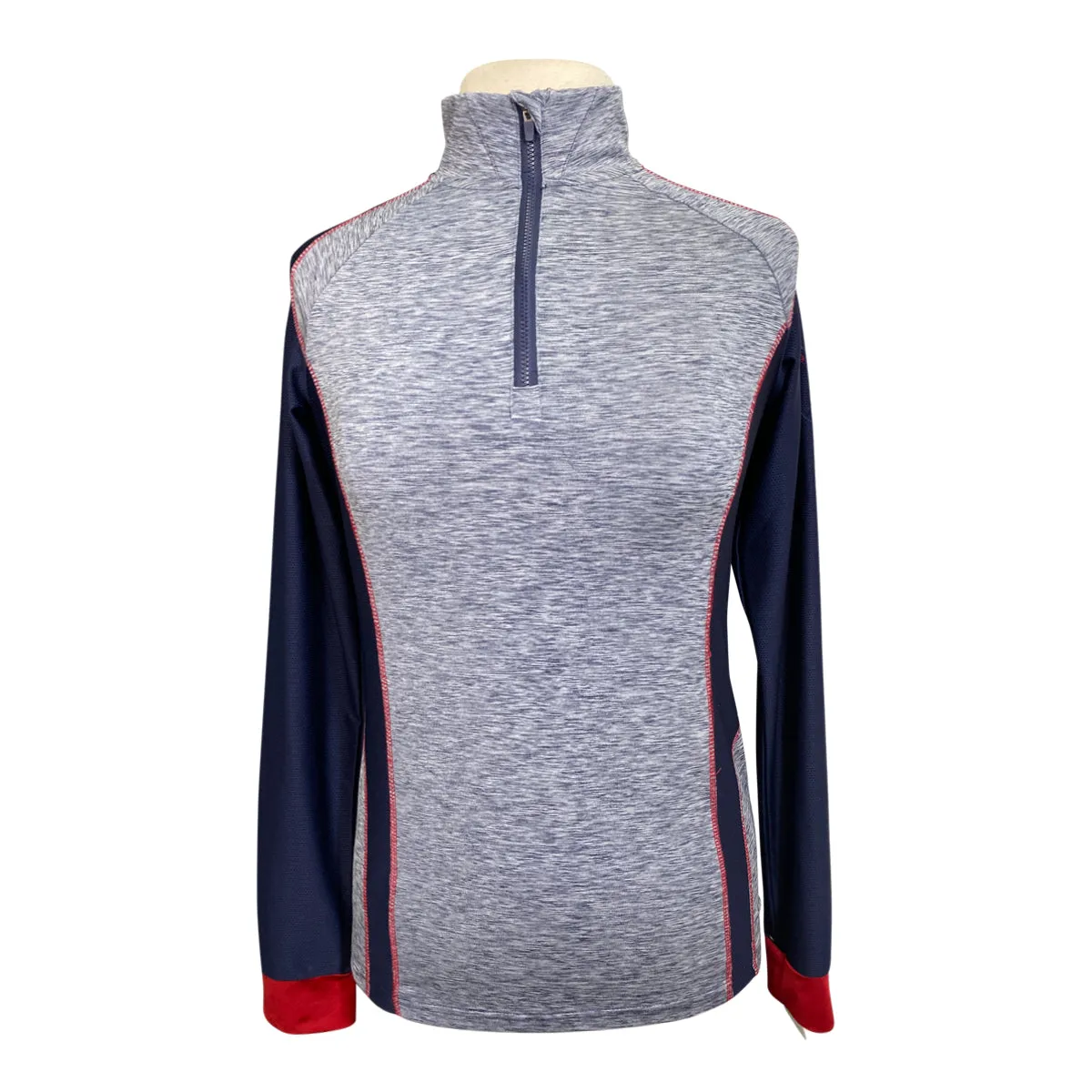 Horseware Long Sleeve Shirt in Heather Grey/Navy/Red - Women's Medium