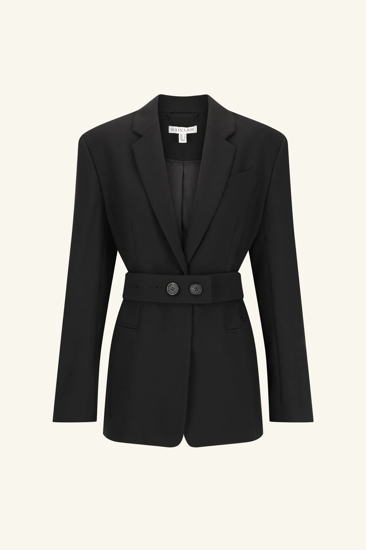 IRENA HOURGLASS SINGLE BREASTED BLAZER WITH BELT - BLACK