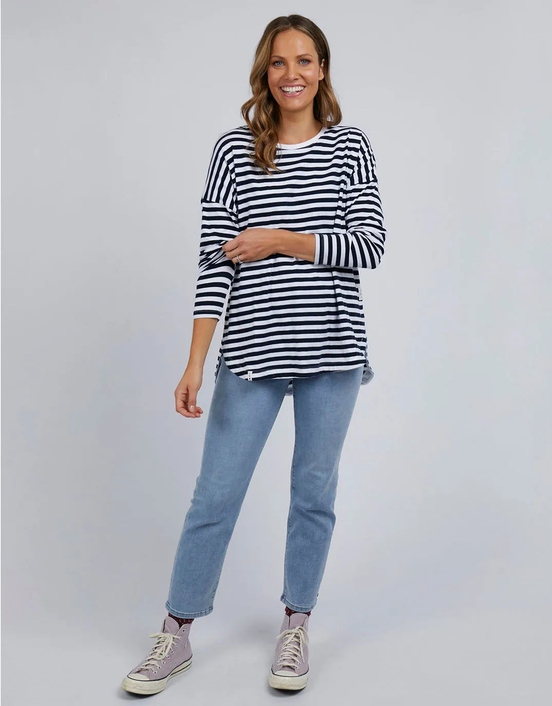 Lauren Stripe Long Sleeve Tee - Navy & White Stripe