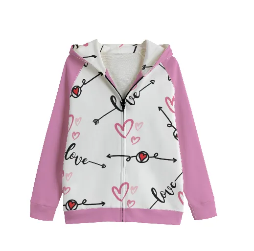 Love in Motion Kid's Zip Up Raglan Sleeve Hoodie | 100% Cotton