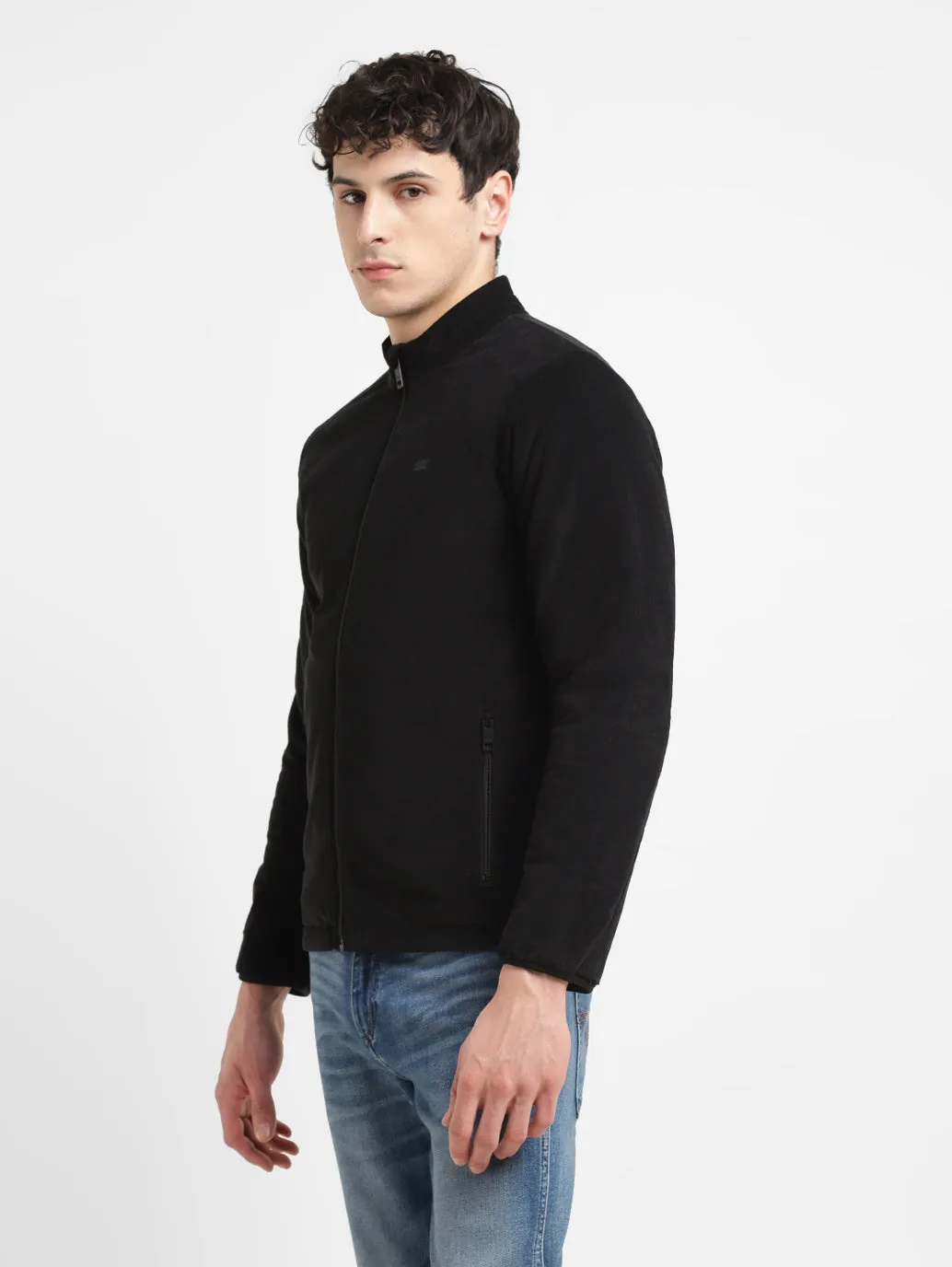 Men's Black Regular Collar  Jacket