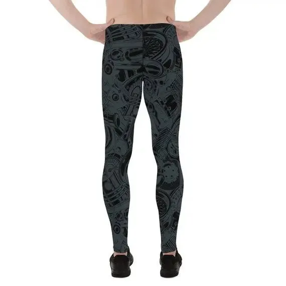 Men's High-Performance Auto Parts Leggings - Moisture-Wicking, Breathable & Stylish - 82% Polyester, 18% Spandex