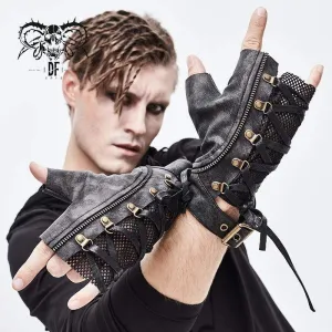 Men's Punk Lace-up Mesh Faux Leather Half Gloves