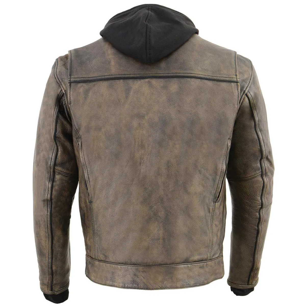 Milwaukee Leather MLM1538 Men's Distressed Brown Leather ‘Utility Pocket’ Vented Jacket with Removable Hoodie