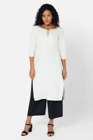 Mythri Women's Casual Kurthi with Sweetheart Neck 3/4th Sleeves - Off White - KU47