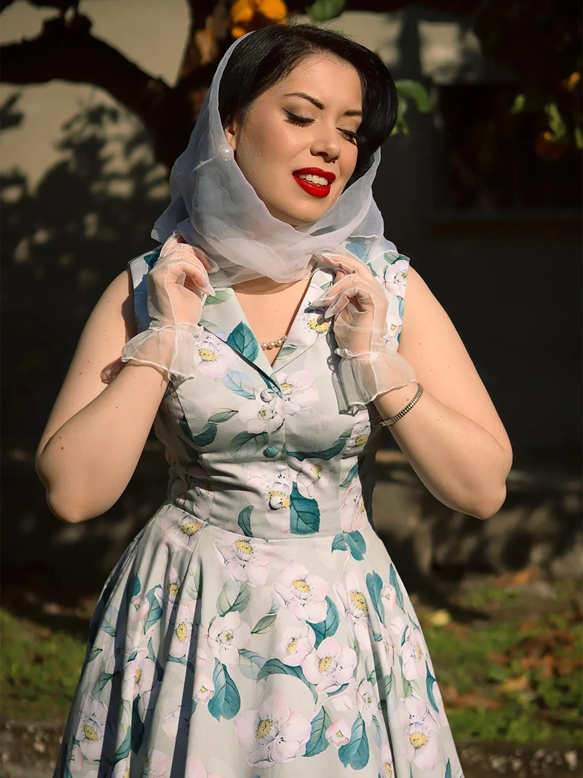 Pale Green Floral Vintage Style Swing Dress