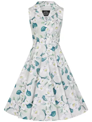 Pale Green Floral Vintage Style Swing Dress