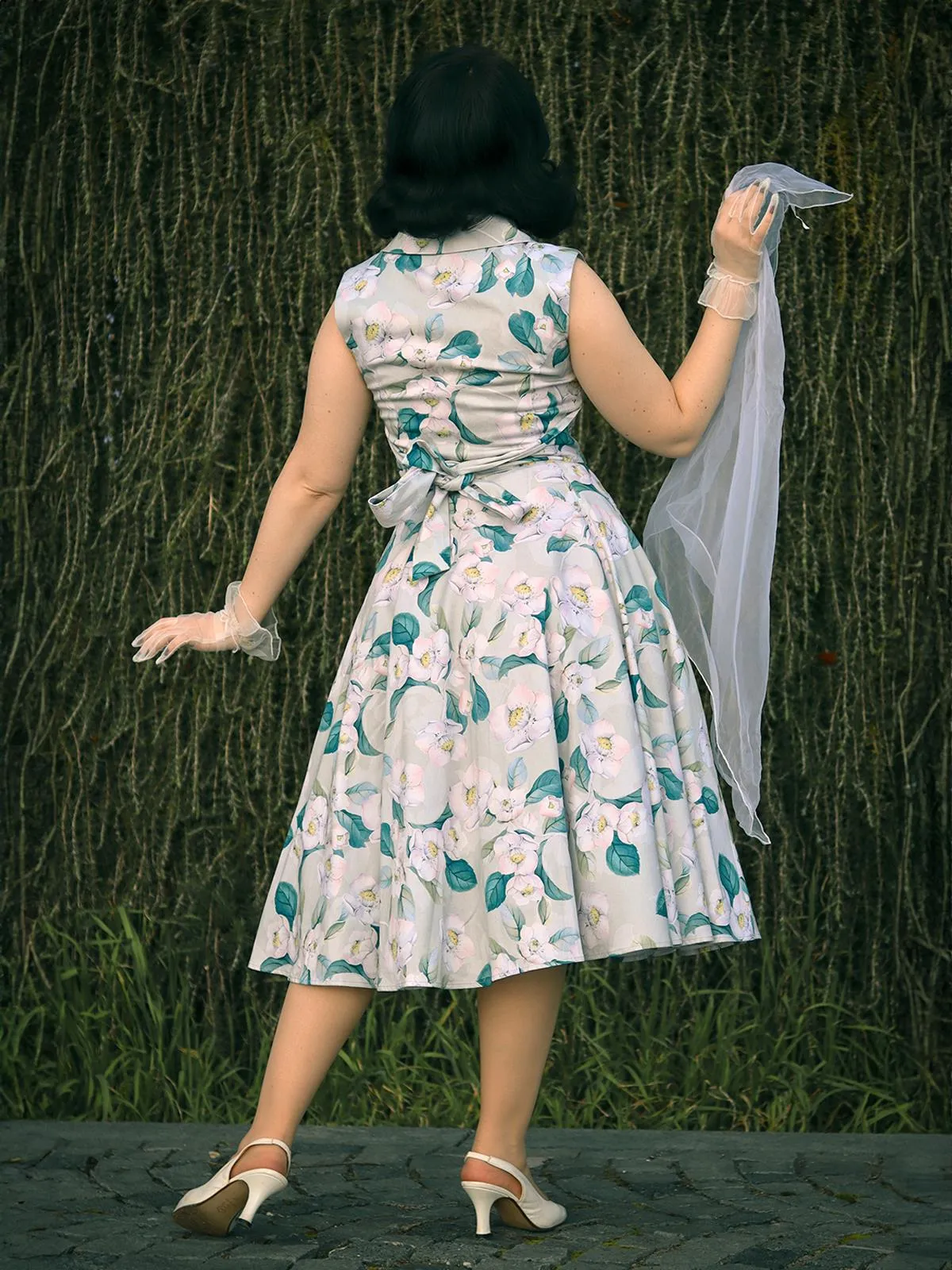 Pale Green Floral Vintage Style Swing Dress