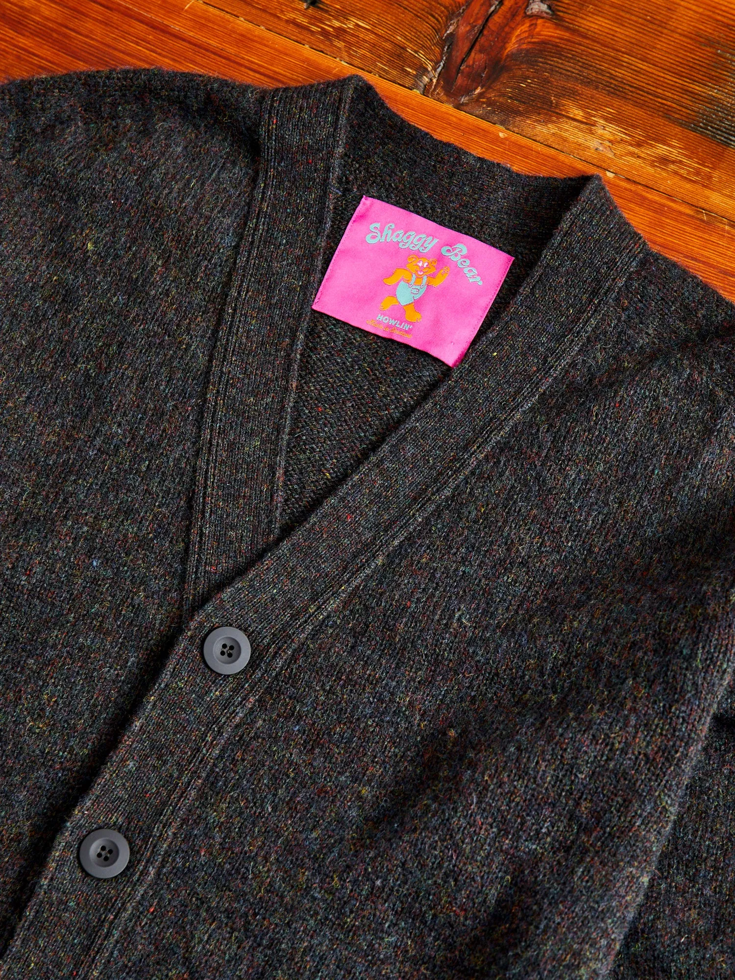 "Shaggy Bear" Wool Cardigan in Wolf