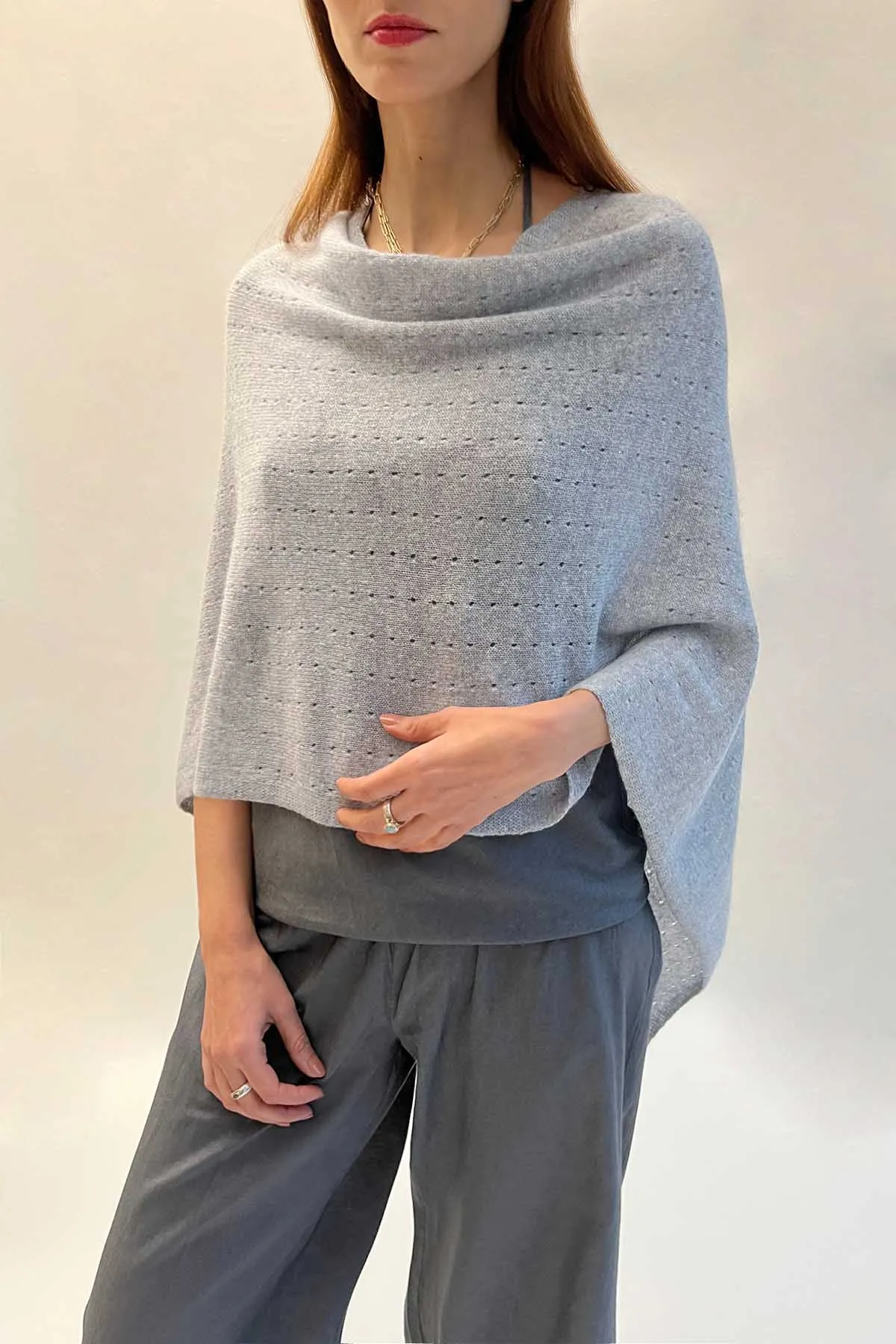 Silver grey cashmere poncho Multiway