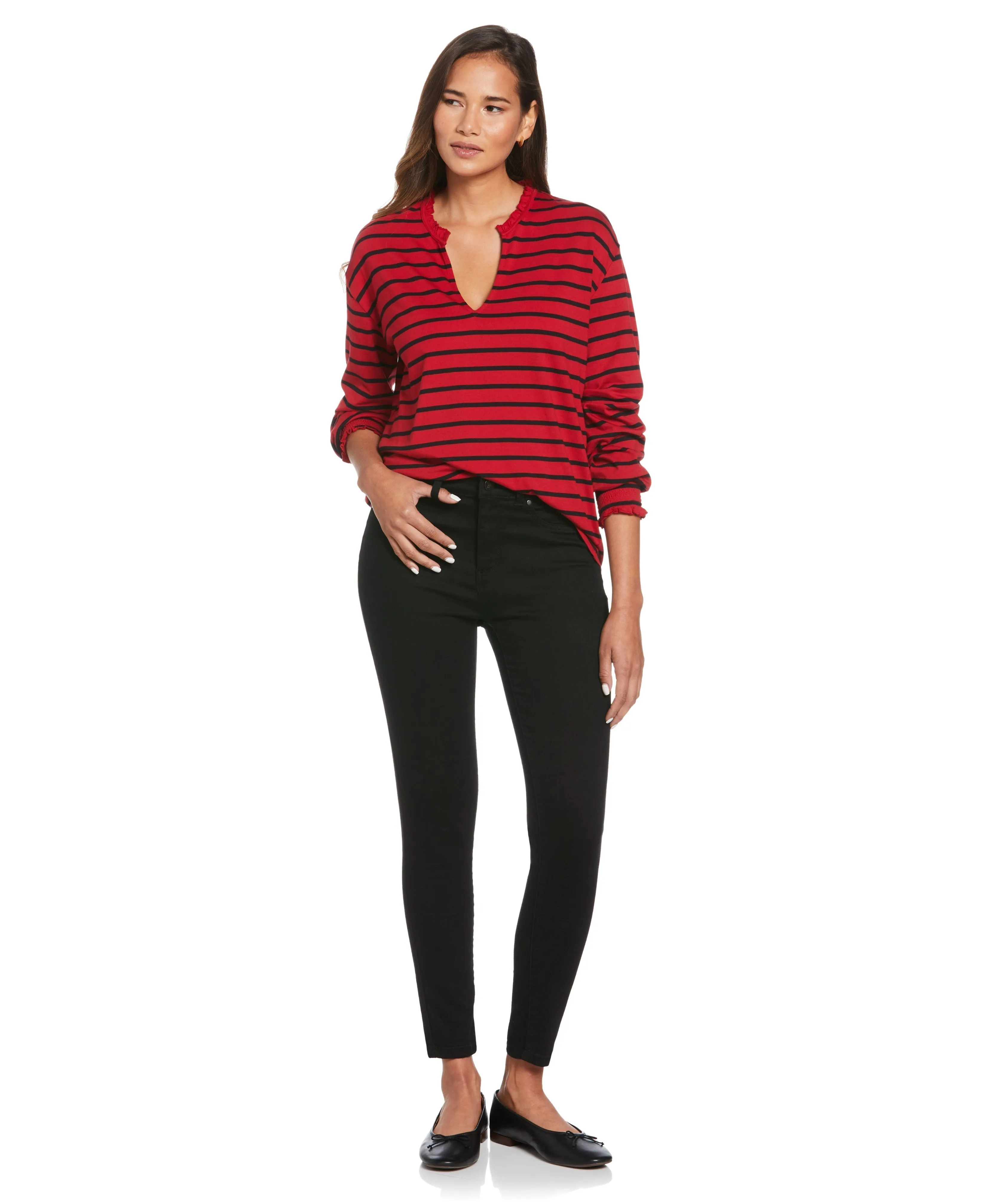 Split V Neck Striped Blouse