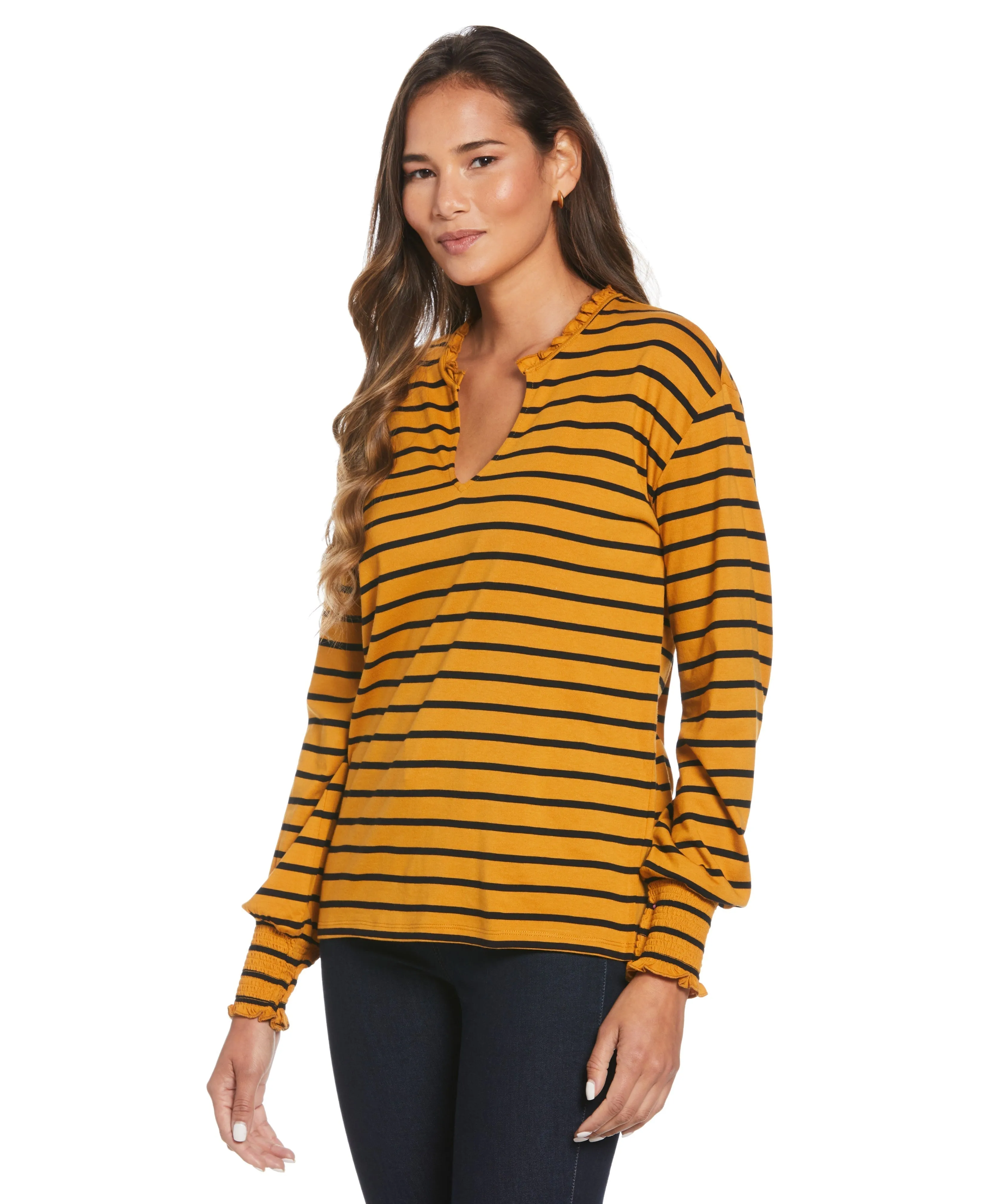 Split V Neck Striped Blouse