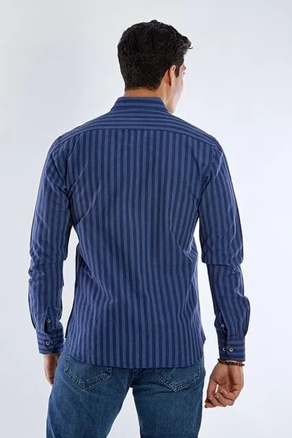 Striped Long Sleeve Shirt-Navy