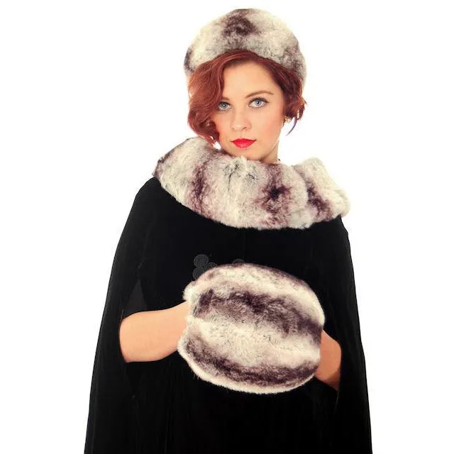 Vintage Chinchilla Fur Hat, Scarf & Muff Set 1950s Amrose