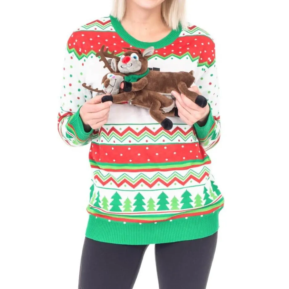 Women's Humping Reindeer 3D Animated Ugly Christmas Sweater