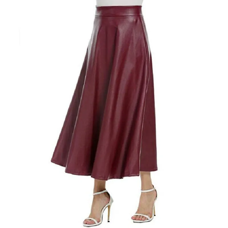 Women's Long PU Leather Skirt