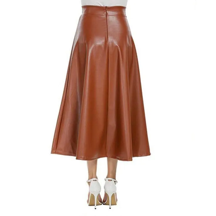 Women's Long PU Leather Skirt