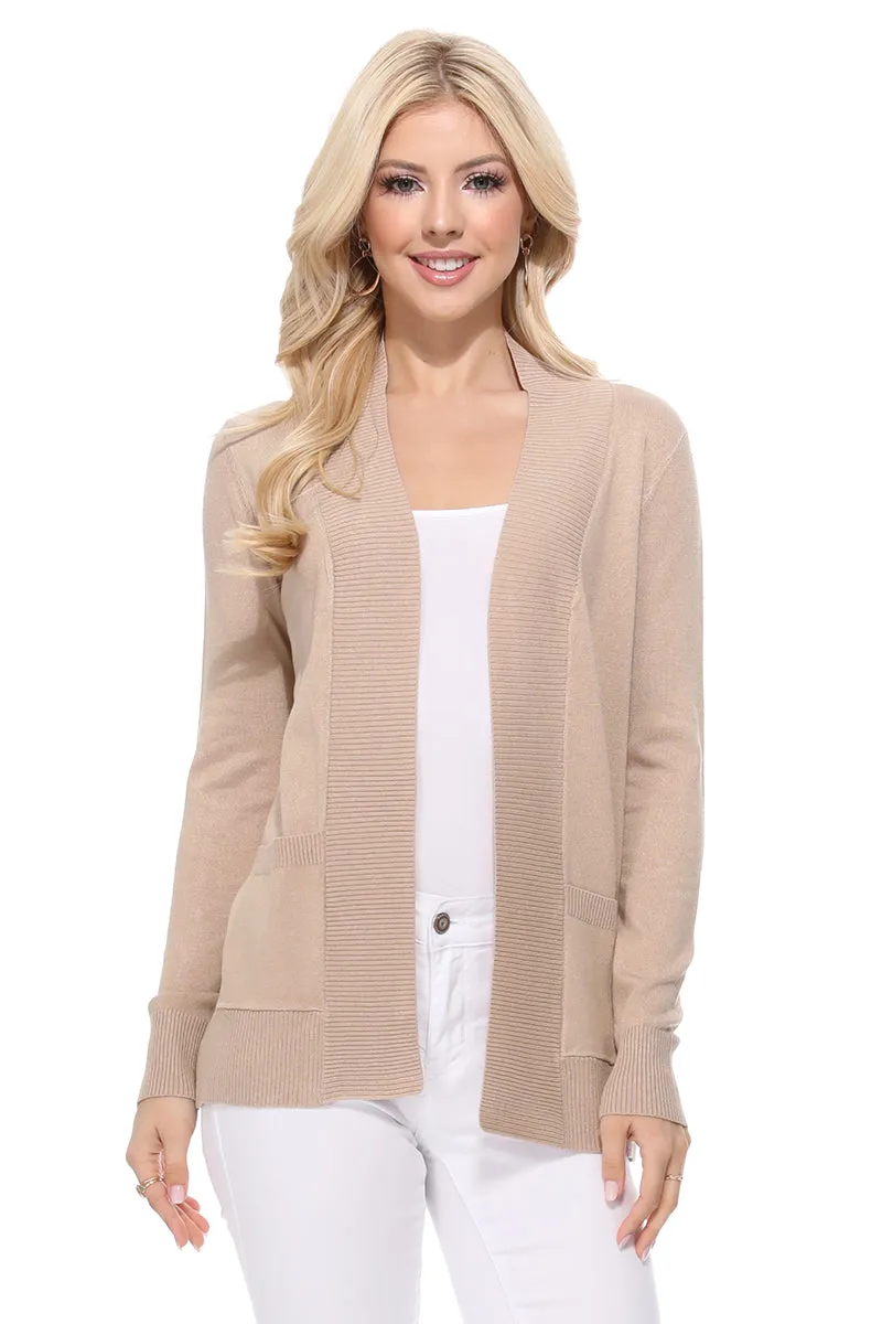 Yemak Women's Long Sleeve Open Front Knit Long Sweater Cardigan with Pockets MK8558 (S-XL)