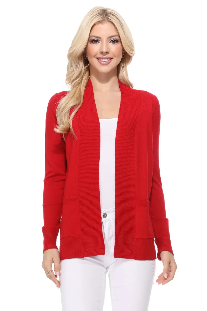 Yemak Women's Long Sleeve Open Front Knit Long Sweater Cardigan with Pockets MK8558 (S-XL)