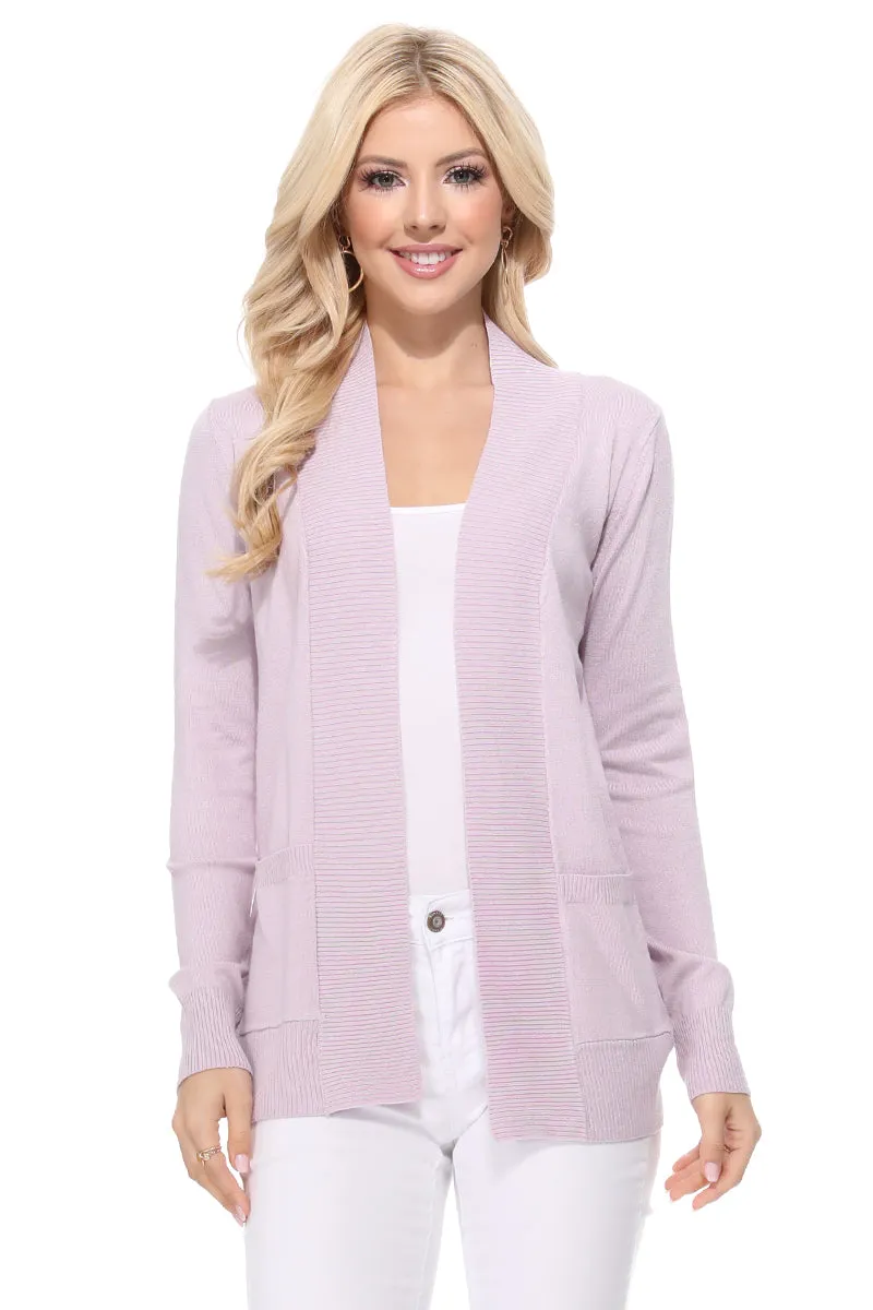 Yemak Women's Long Sleeve Open Front Knit Long Sweater Cardigan with Pockets MK8558 (S-XL)