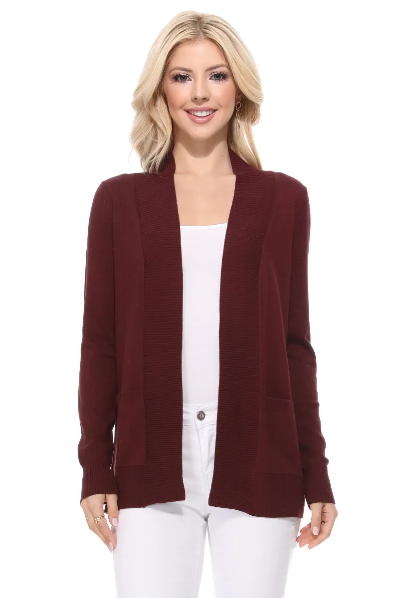 Yemak Women's Long Sleeve Open Front Knit Long Sweater Cardigan with Pockets MK8558 (S-XL)